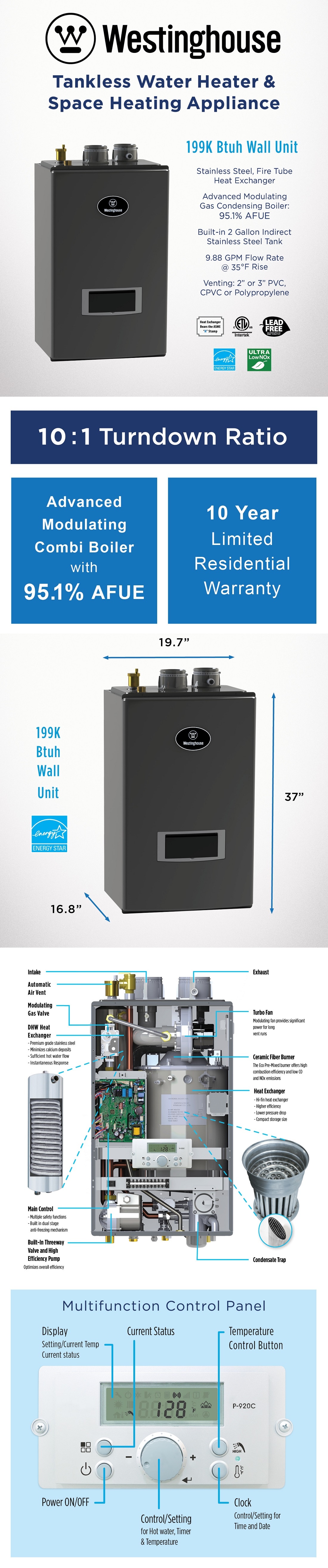Westinghouse Condensing 95.1 Natural Gas Space Heating Wall Mount